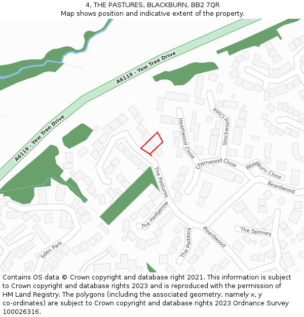 4, THE PASTURES, BLACKBURN, BB2 7QR: Location map and indicative extent of plot