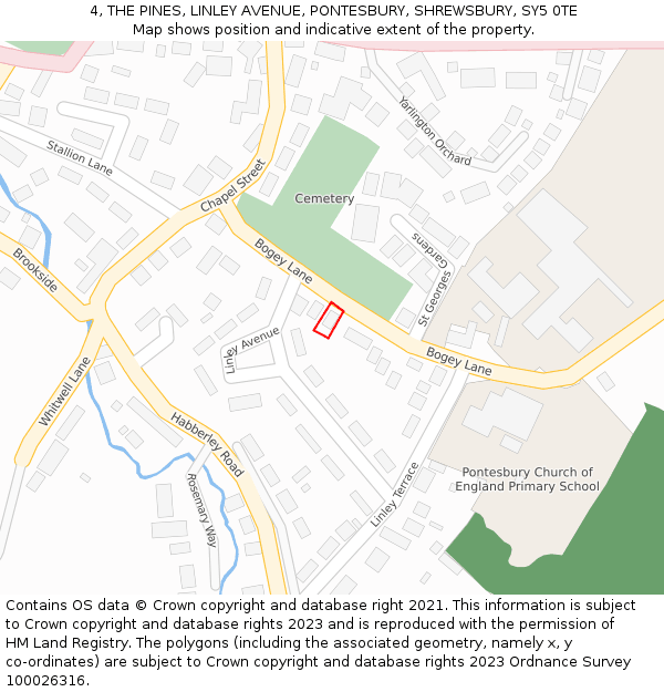4, THE PINES, LINLEY AVENUE, PONTESBURY, SHREWSBURY, SY5 0TE: Location map and indicative extent of plot