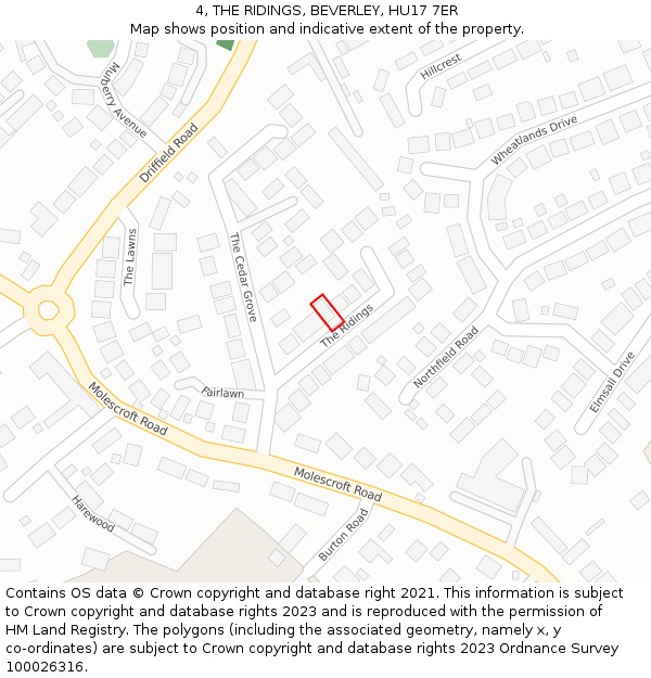 4, THE RIDINGS, BEVERLEY, HU17 7ER: Location map and indicative extent of plot