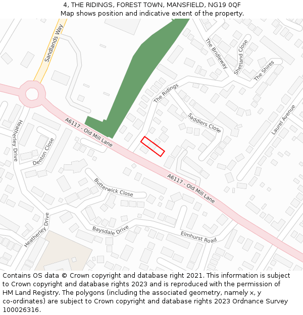 4, THE RIDINGS, FOREST TOWN, MANSFIELD, NG19 0QF: Location map and indicative extent of plot