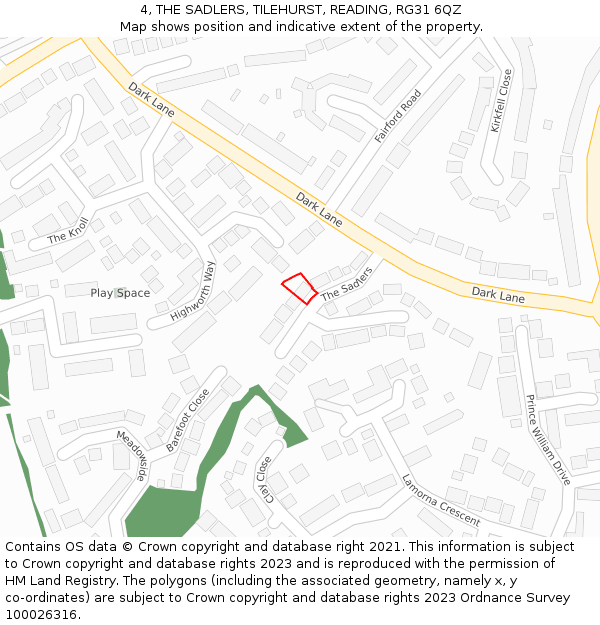 4, THE SADLERS, TILEHURST, READING, RG31 6QZ: Location map and indicative extent of plot