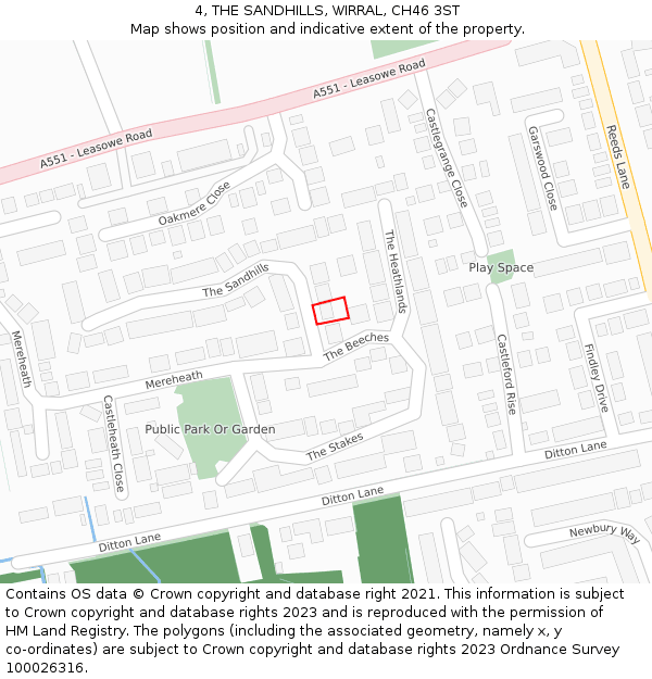 4, THE SANDHILLS, WIRRAL, CH46 3ST: Location map and indicative extent of plot