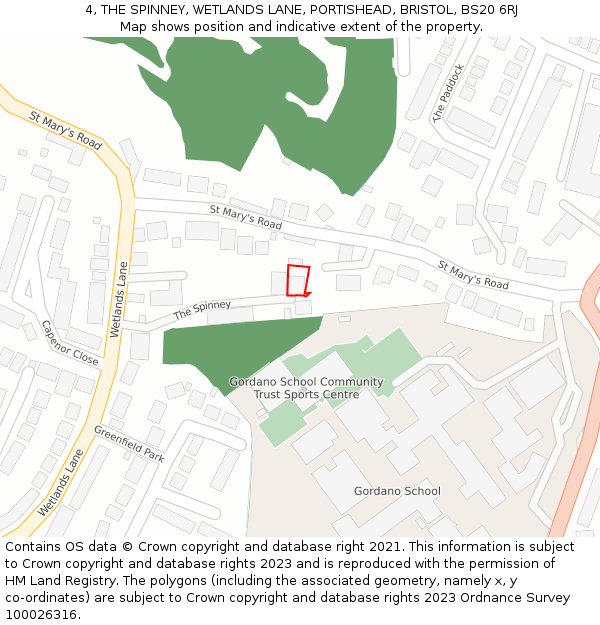 4, THE SPINNEY, WETLANDS LANE, PORTISHEAD, BRISTOL, BS20 6RJ: Location map and indicative extent of plot