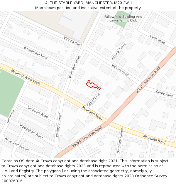 4, THE STABLE YARD, MANCHESTER, M20 3WH: Location map and indicative extent of plot