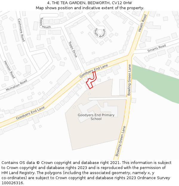 4, THE TEA GARDEN, BEDWORTH, CV12 0HW: Location map and indicative extent of plot