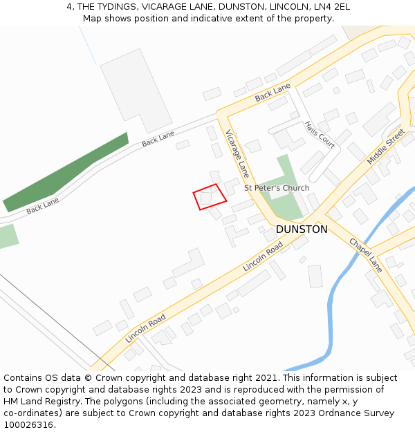 4, THE TYDINGS, VICARAGE LANE, DUNSTON, LINCOLN, LN4 2EL: Location map and indicative extent of plot