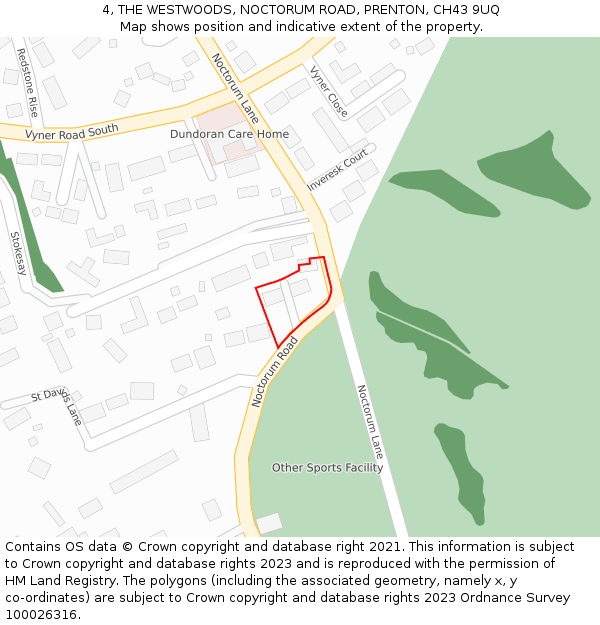 4, THE WESTWOODS, NOCTORUM ROAD, PRENTON, CH43 9UQ: Location map and indicative extent of plot