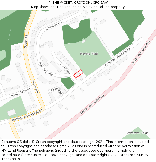 4, THE WICKET, CROYDON, CR0 5AW: Location map and indicative extent of plot
