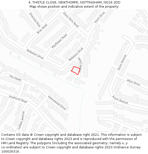 4, THISTLE CLOSE, NEWTHORPE, NOTTINGHAM, NG16 2DD: Location map and indicative extent of plot