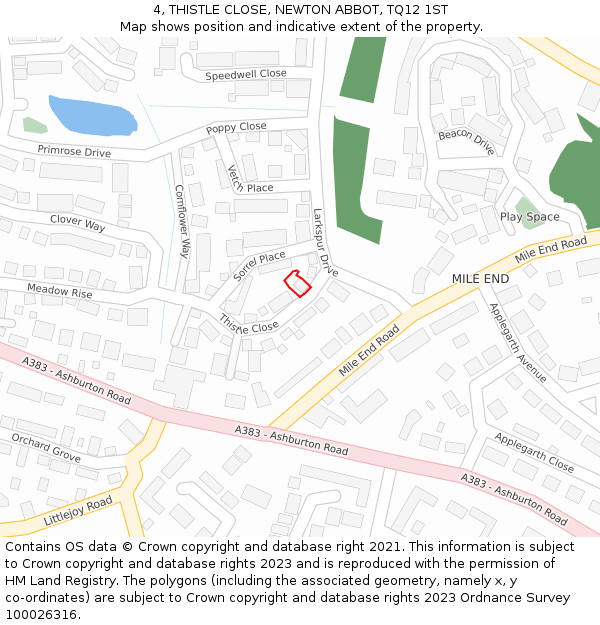 4, THISTLE CLOSE, NEWTON ABBOT, TQ12 1ST: Location map and indicative extent of plot