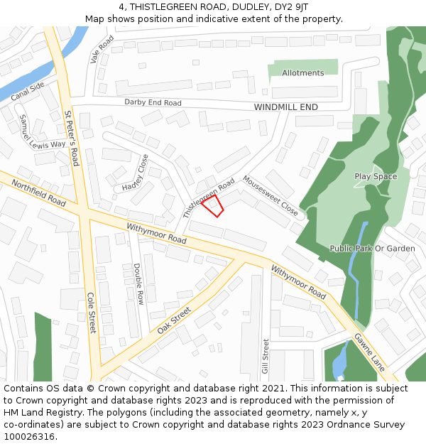 4, THISTLEGREEN ROAD, DUDLEY, DY2 9JT: Location map and indicative extent of plot