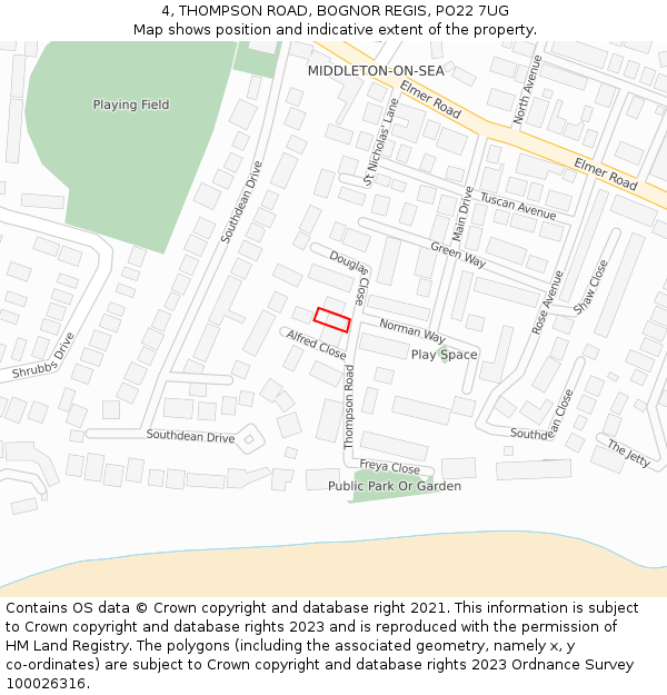 4, THOMPSON ROAD, BOGNOR REGIS, PO22 7UG: Location map and indicative extent of plot