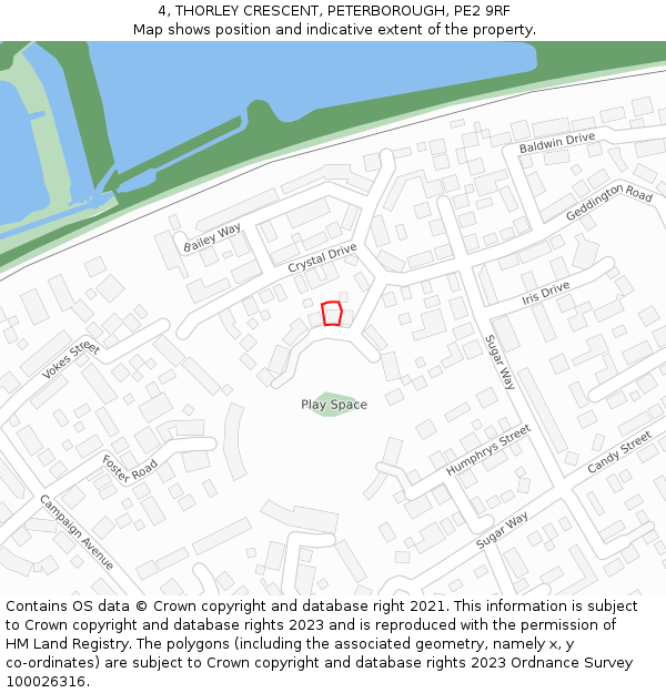4, THORLEY CRESCENT, PETERBOROUGH, PE2 9RF: Location map and indicative extent of plot