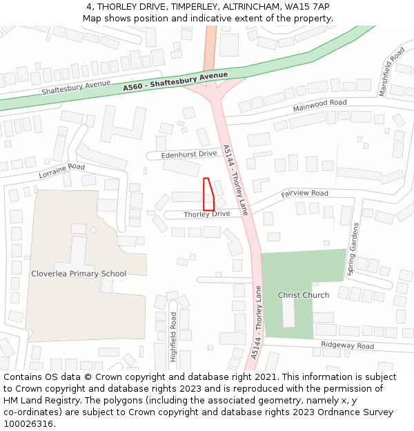 4, THORLEY DRIVE, TIMPERLEY, ALTRINCHAM, WA15 7AP: Location map and indicative extent of plot