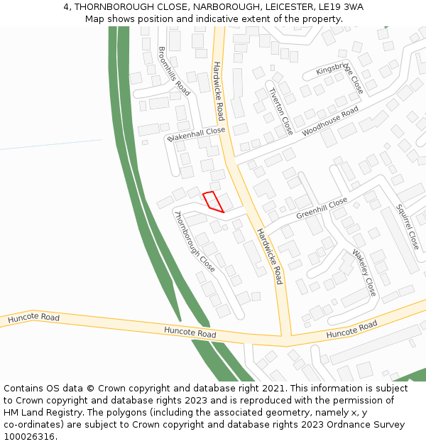 4, THORNBOROUGH CLOSE, NARBOROUGH, LEICESTER, LE19 3WA: Location map and indicative extent of plot