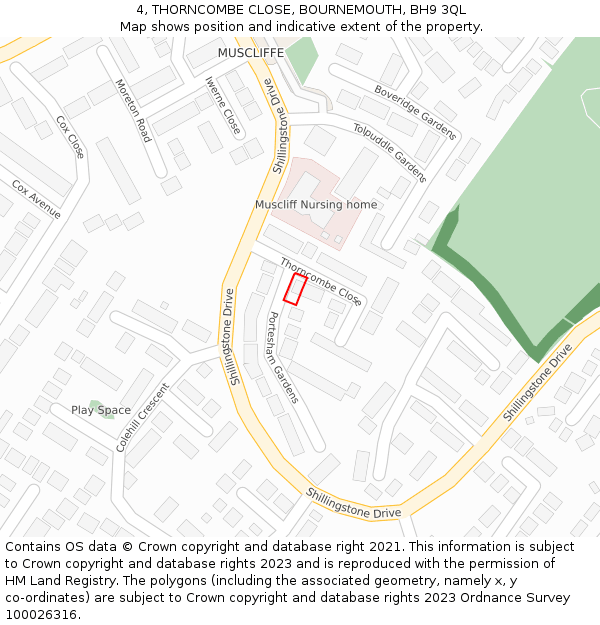 4, THORNCOMBE CLOSE, BOURNEMOUTH, BH9 3QL: Location map and indicative extent of plot