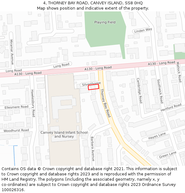 4, THORNEY BAY ROAD, CANVEY ISLAND, SS8 0HQ: Location map and indicative extent of plot