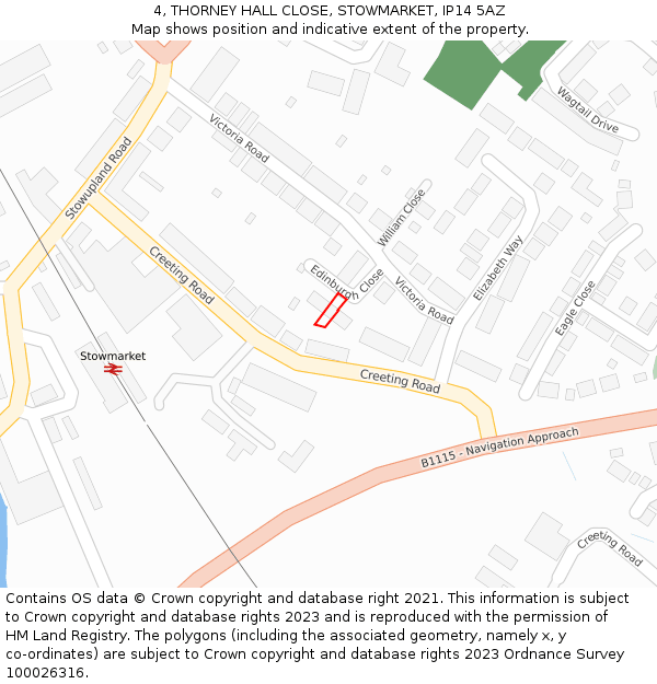 4, THORNEY HALL CLOSE, STOWMARKET, IP14 5AZ: Location map and indicative extent of plot