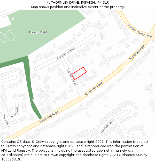4, THORNLEY DRIVE, IPSWICH, IP4 3LR: Location map and indicative extent of plot