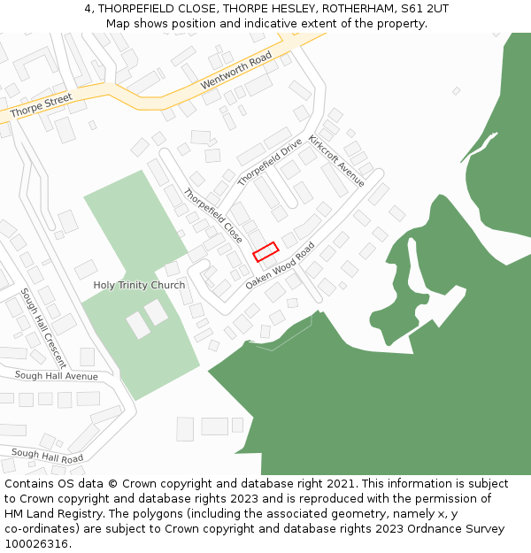 4, THORPEFIELD CLOSE, THORPE HESLEY, ROTHERHAM, S61 2UT: Location map and indicative extent of plot
