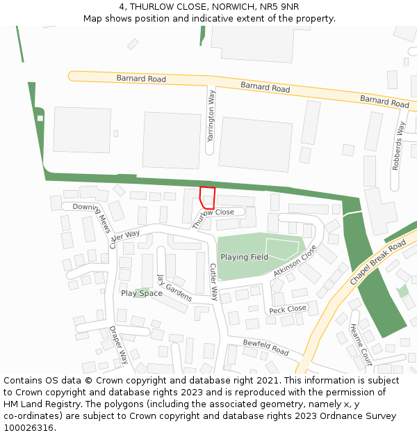 4, THURLOW CLOSE, NORWICH, NR5 9NR: Location map and indicative extent of plot
