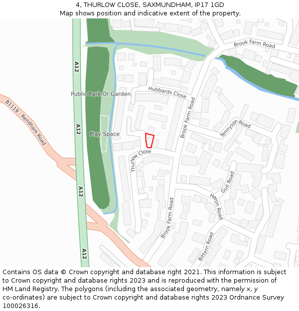 4, THURLOW CLOSE, SAXMUNDHAM, IP17 1GD: Location map and indicative extent of plot