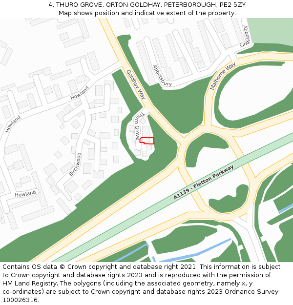 4, THURO GROVE, ORTON GOLDHAY, PETERBOROUGH, PE2 5ZY: Location map and indicative extent of plot