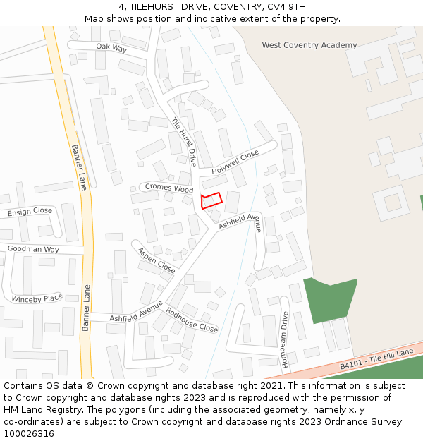 4, TILEHURST DRIVE, COVENTRY, CV4 9TH: Location map and indicative extent of plot