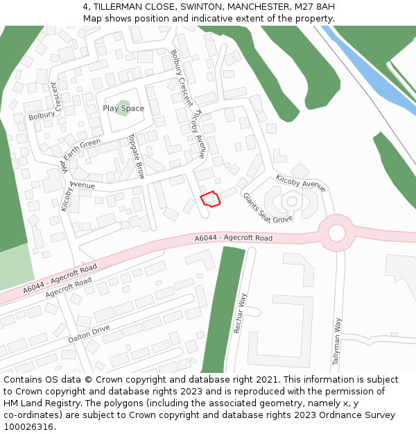 4, TILLERMAN CLOSE, SWINTON, MANCHESTER, M27 8AH: Location map and indicative extent of plot
