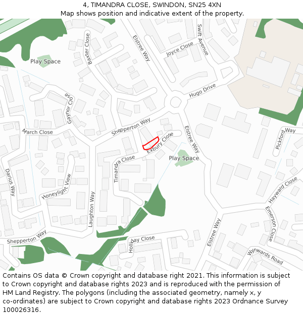 4, TIMANDRA CLOSE, SWINDON, SN25 4XN: Location map and indicative extent of plot
