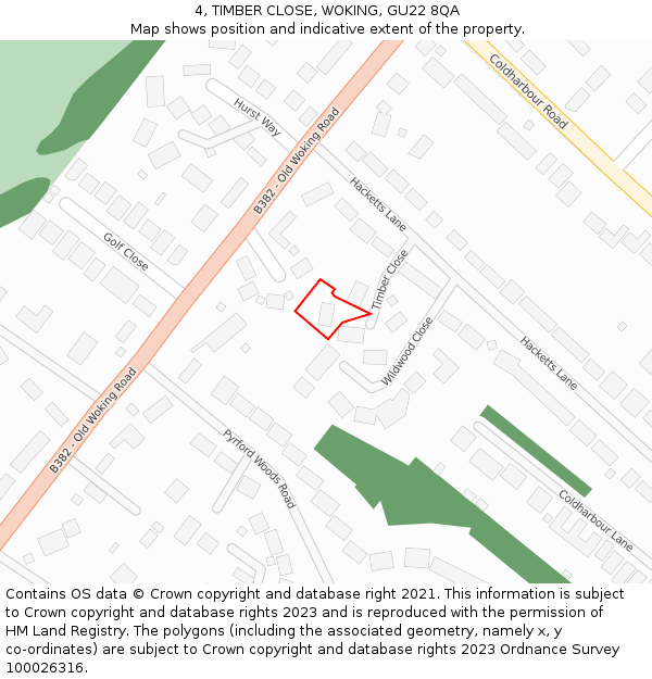4, TIMBER CLOSE, WOKING, GU22 8QA: Location map and indicative extent of plot
