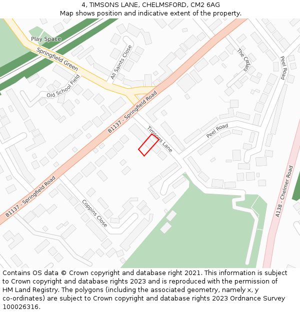 4, TIMSONS LANE, CHELMSFORD, CM2 6AG: Location map and indicative extent of plot