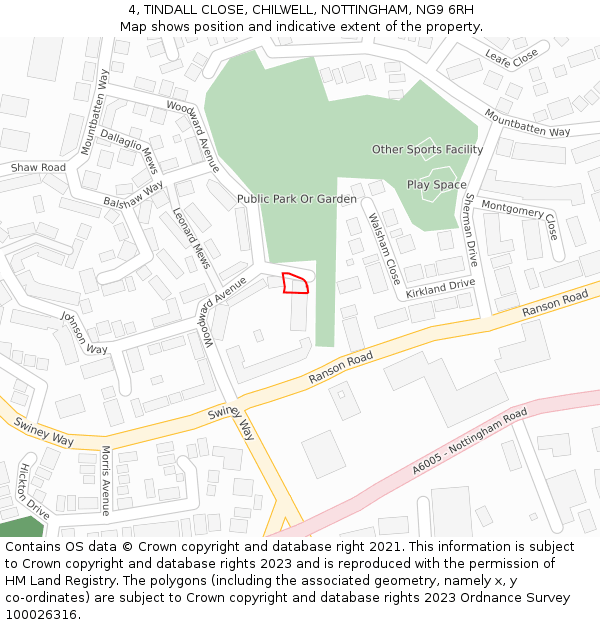 4, TINDALL CLOSE, CHILWELL, NOTTINGHAM, NG9 6RH: Location map and indicative extent of plot