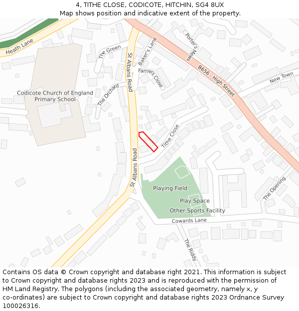 4, TITHE CLOSE, CODICOTE, HITCHIN, SG4 8UX: Location map and indicative extent of plot