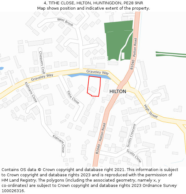 4, TITHE CLOSE, HILTON, HUNTINGDON, PE28 9NR: Location map and indicative extent of plot