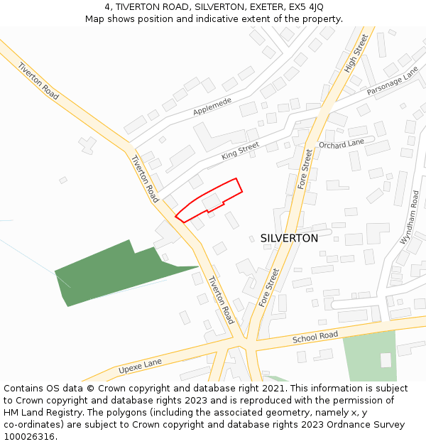 4, TIVERTON ROAD, SILVERTON, EXETER, EX5 4JQ: Location map and indicative extent of plot