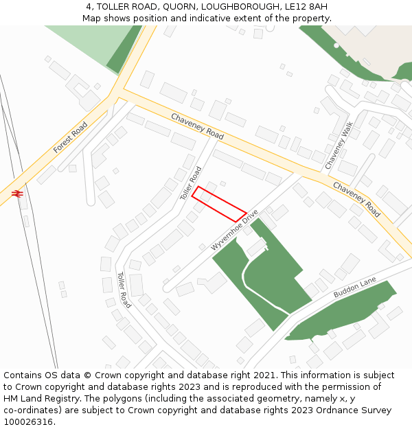 4, TOLLER ROAD, QUORN, LOUGHBOROUGH, LE12 8AH: Location map and indicative extent of plot