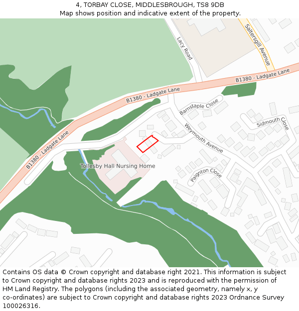 4, TORBAY CLOSE, MIDDLESBROUGH, TS8 9DB: Location map and indicative extent of plot