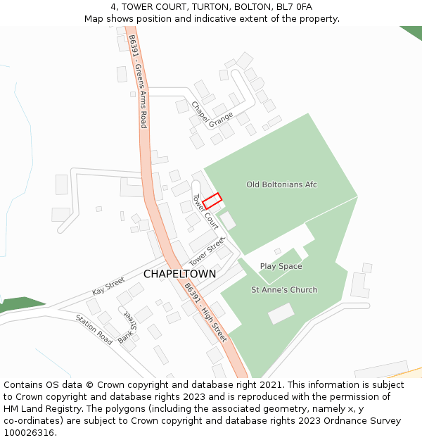 4, TOWER COURT, TURTON, BOLTON, BL7 0FA: Location map and indicative extent of plot