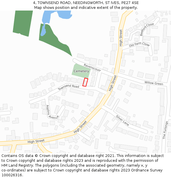 4, TOWNSEND ROAD, NEEDINGWORTH, ST IVES, PE27 4SE: Location map and indicative extent of plot