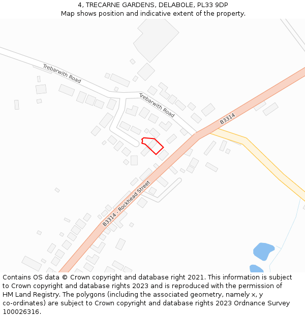 4, TRECARNE GARDENS, DELABOLE, PL33 9DP: Location map and indicative extent of plot