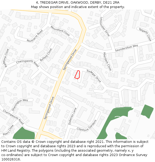 4, TREDEGAR DRIVE, OAKWOOD, DERBY, DE21 2RA: Location map and indicative extent of plot