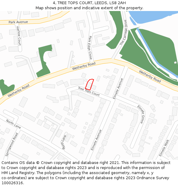 4, TREE TOPS COURT, LEEDS, LS8 2AH: Location map and indicative extent of plot