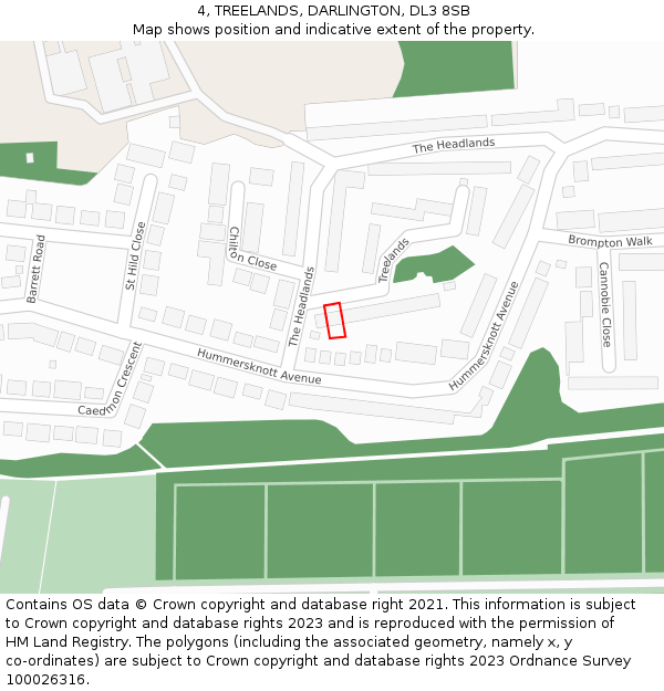 4, TREELANDS, DARLINGTON, DL3 8SB: Location map and indicative extent of plot