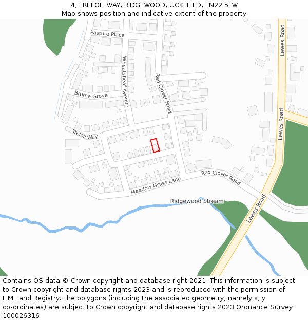 4, TREFOIL WAY, RIDGEWOOD, UCKFIELD, TN22 5FW: Location map and indicative extent of plot