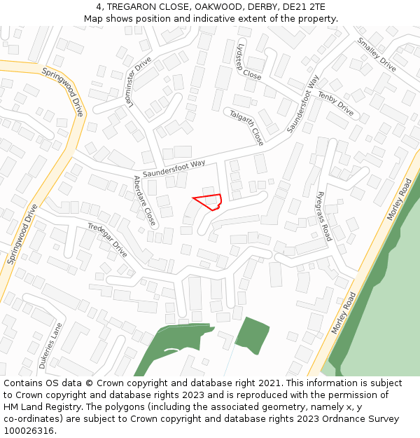 4, TREGARON CLOSE, OAKWOOD, DERBY, DE21 2TE: Location map and indicative extent of plot
