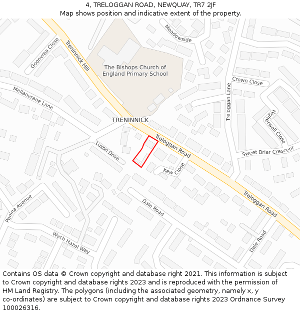 4, TRELOGGAN ROAD, NEWQUAY, TR7 2JF: Location map and indicative extent of plot