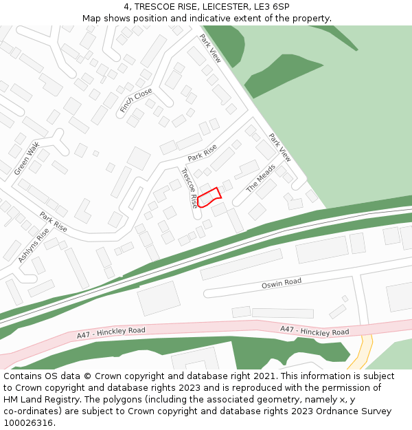 4, TRESCOE RISE, LEICESTER, LE3 6SP: Location map and indicative extent of plot