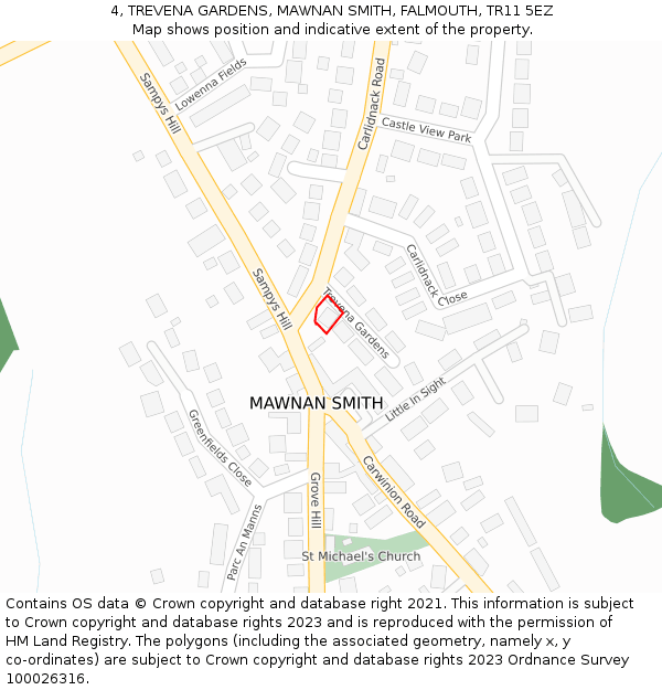 4, TREVENA GARDENS, MAWNAN SMITH, FALMOUTH, TR11 5EZ: Location map and indicative extent of plot
