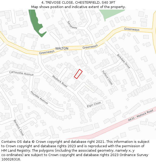 4, TREVOSE CLOSE, CHESTERFIELD, S40 3PT: Location map and indicative extent of plot